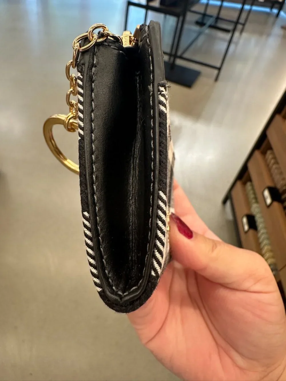 NWT! Coach CFA31 Mini Skinny ID Case With Gingham Print  & Charm In Black Multi